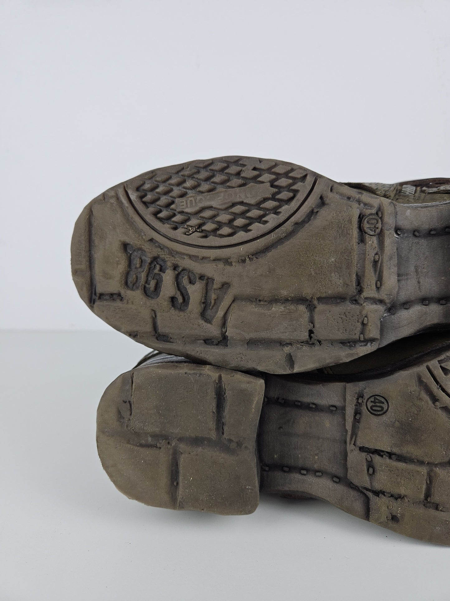 Archive AS98 olive leather bondage side zip ankle boots