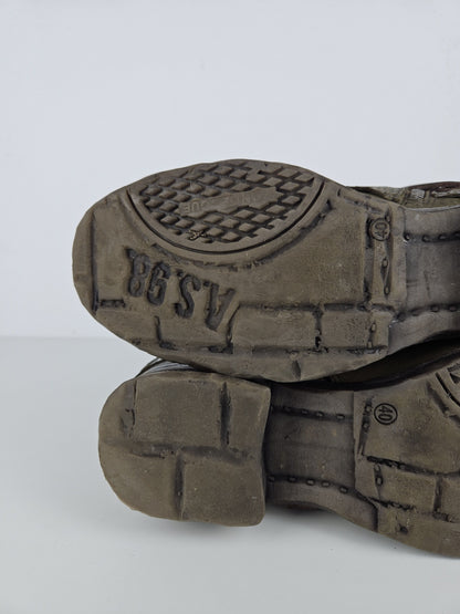 Archive AS98 olive leather bondage side zip ankle boots