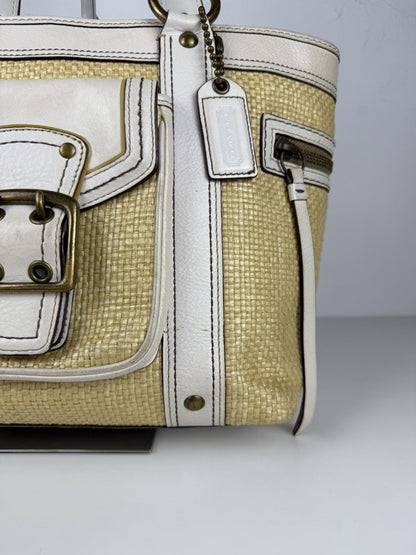 Coach legacy raffia and leather tote bag