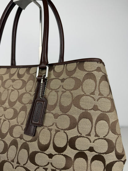 Coach signature leather and canvas tote bag