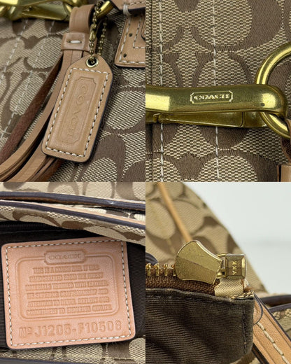 Coach signature leather canvas tassel tote bag