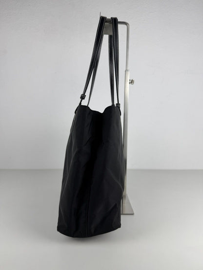 Vintage prada tessuto nylon and leather triangle logo tote