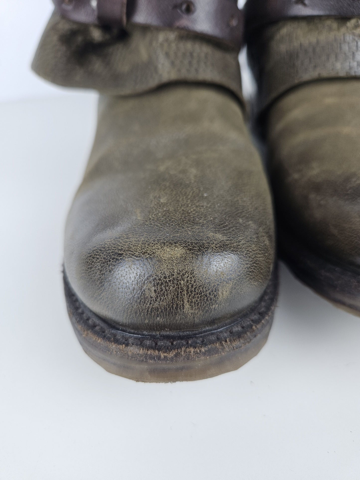 Archive AS98 olive leather bondage side zip ankle boots