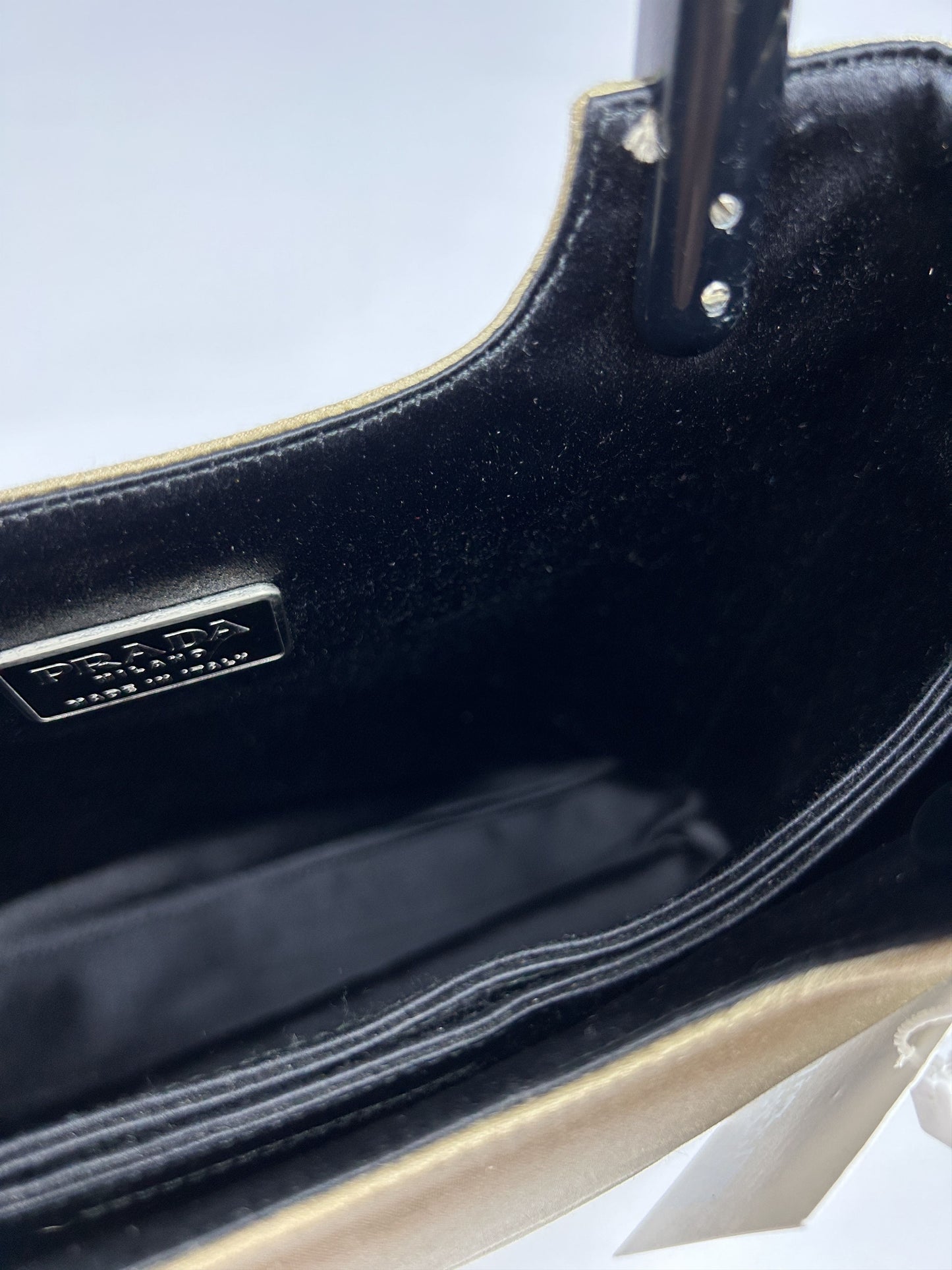 Prada triangle logo velvet plastic handle mini tote bag