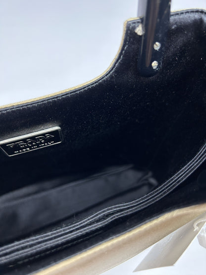 Prada triangle logo velvet plastic handle mini tote bag