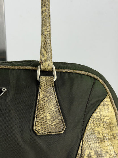 Vintage Prada nylon leather triangle logo mini bowling bag