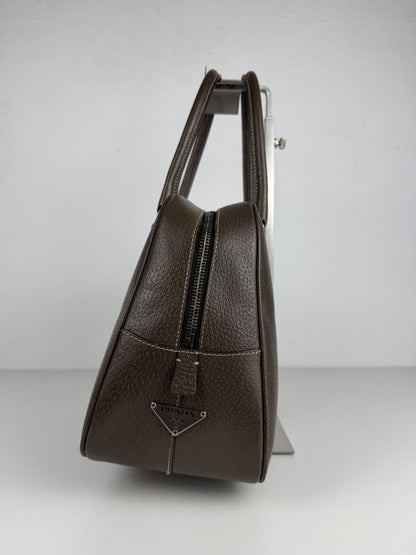 Prada saffiano leather triangle logo mini bowling bag