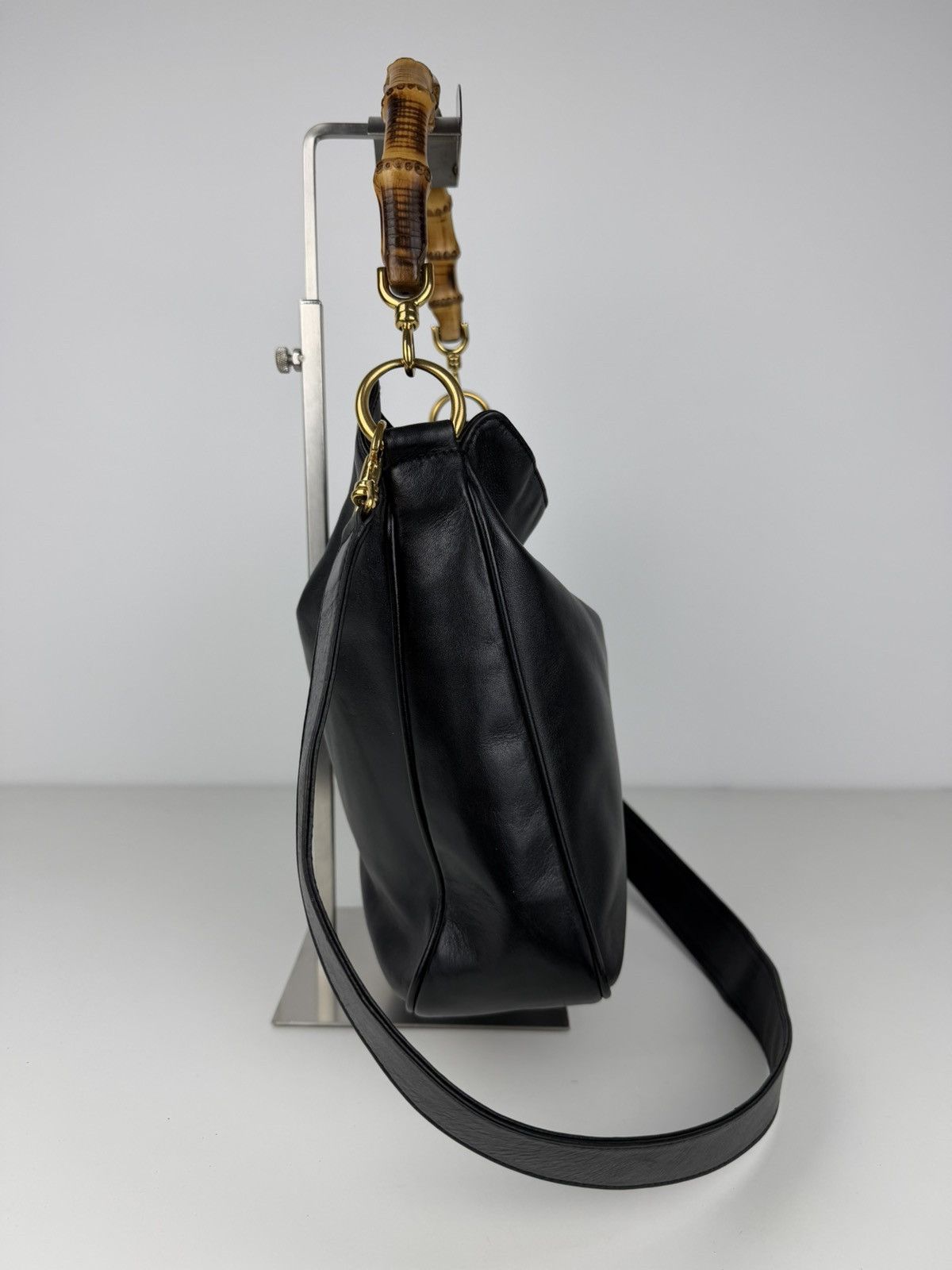 Vintage 80s Gucci bamboo top handle hobo handbag