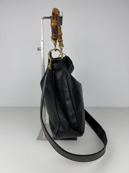 Vintage 80s Gucci bamboo top handle hobo handbag