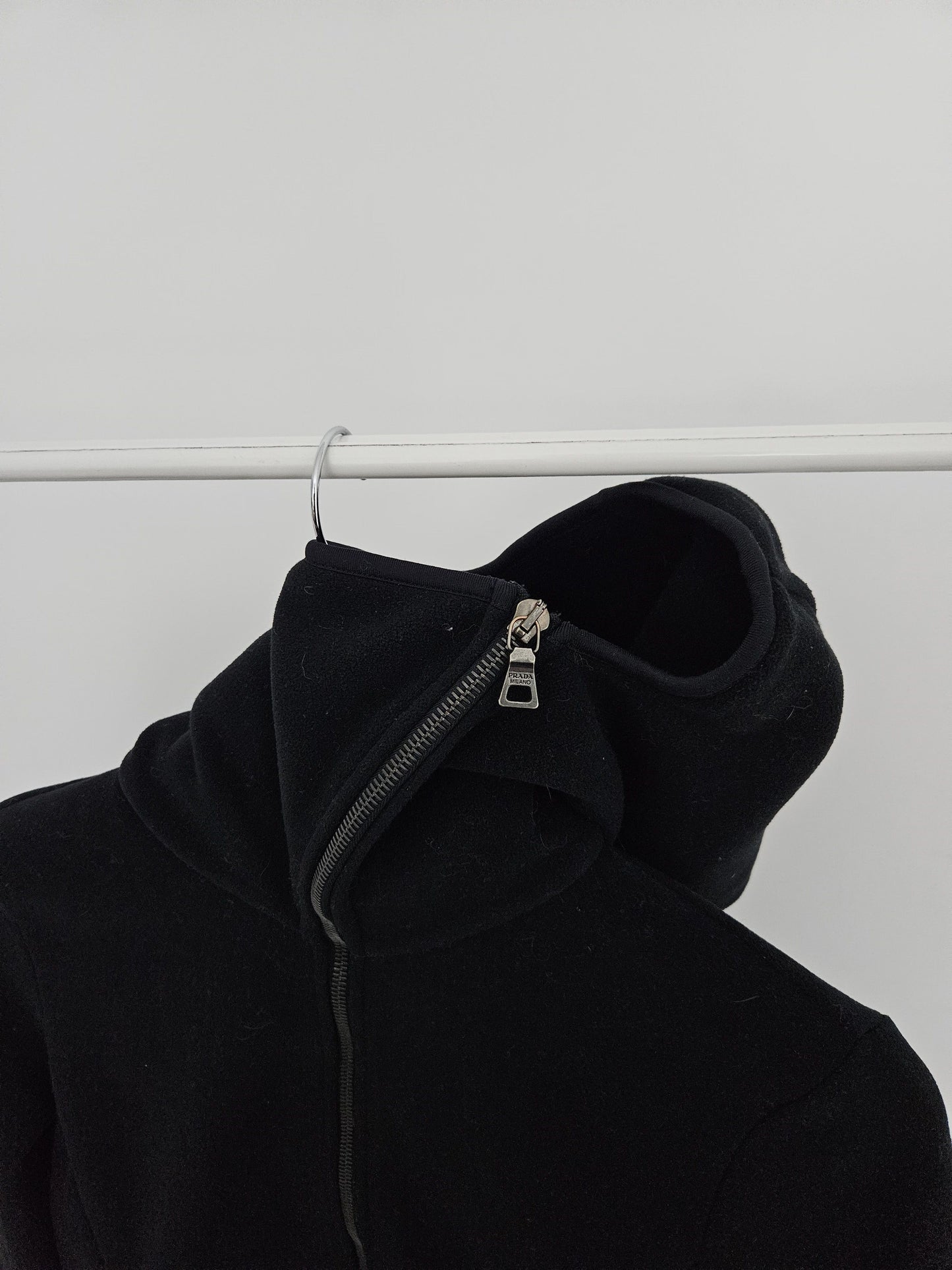 Prada sport red tab ninja fleece hoodie asymmetric zip