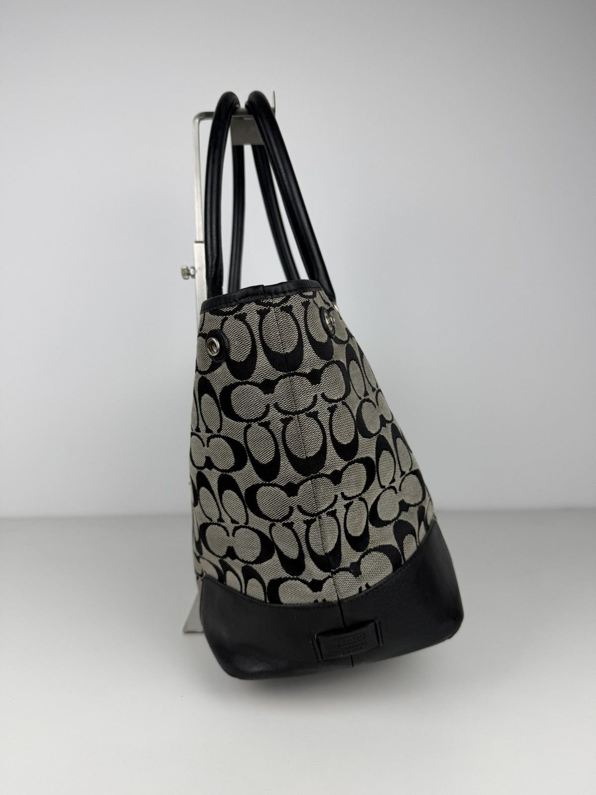 Coach signature leather and canvas tote bag