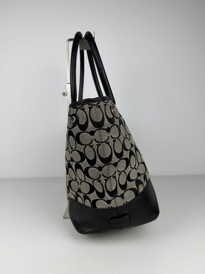 Coach signature leather and canvas tote bag