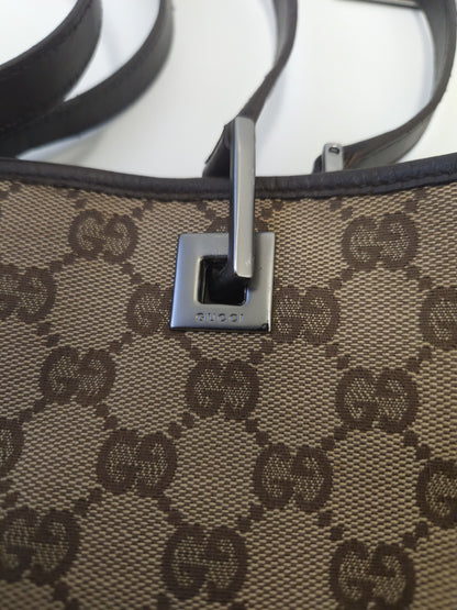 Vintage y2k Gucci gg monogram canvas and leather tote bag