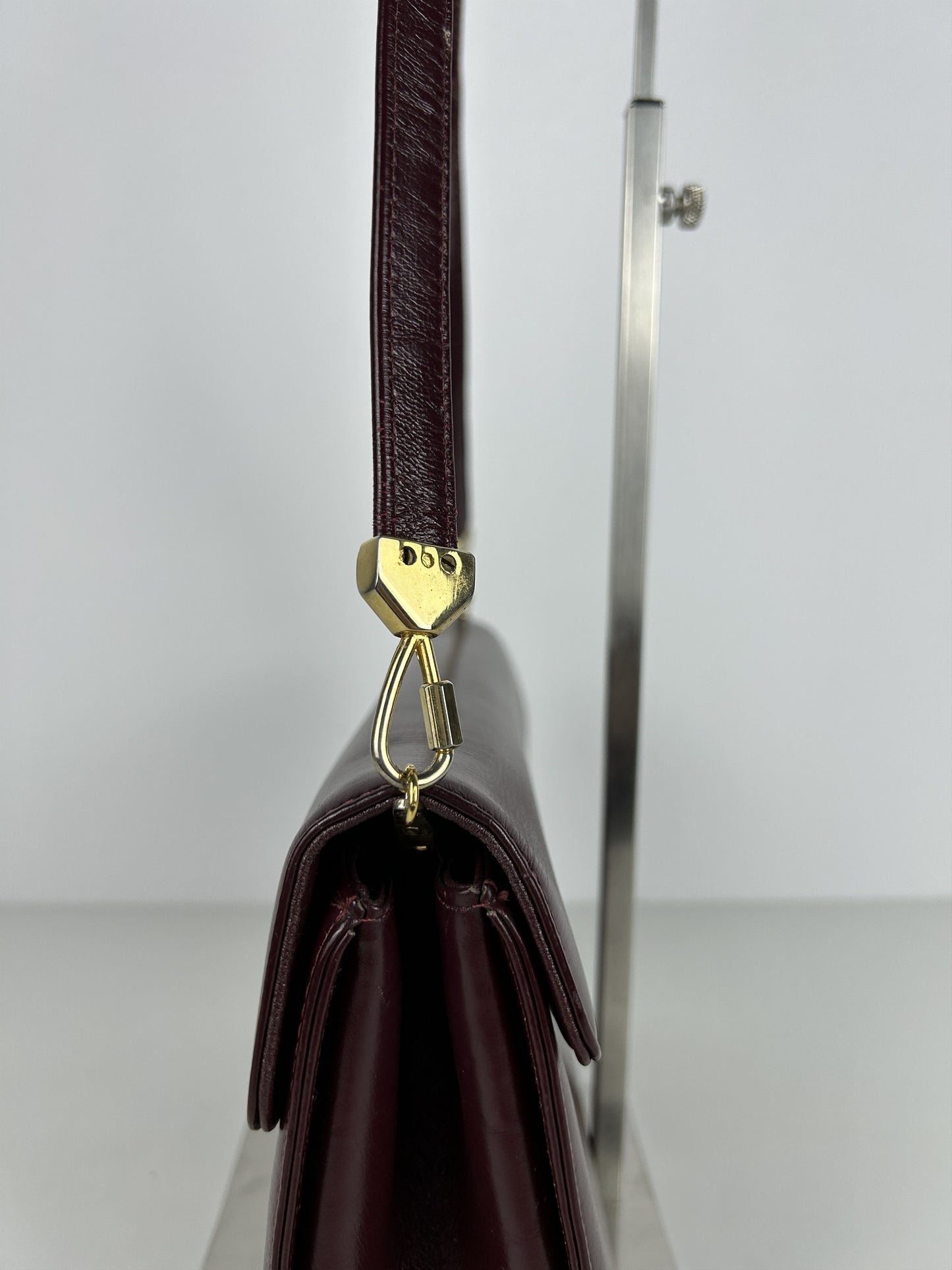 Vintage 80s Dior box calf leather burgundy handbag