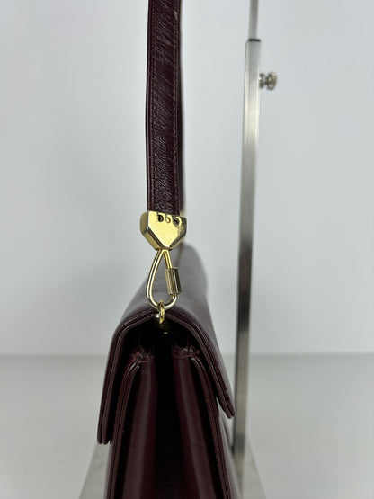 Vintage 80s Dior box calf leather burgundy handbag