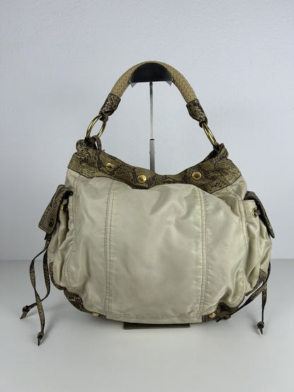 Prada python and nylon triangle logo hobo handbag