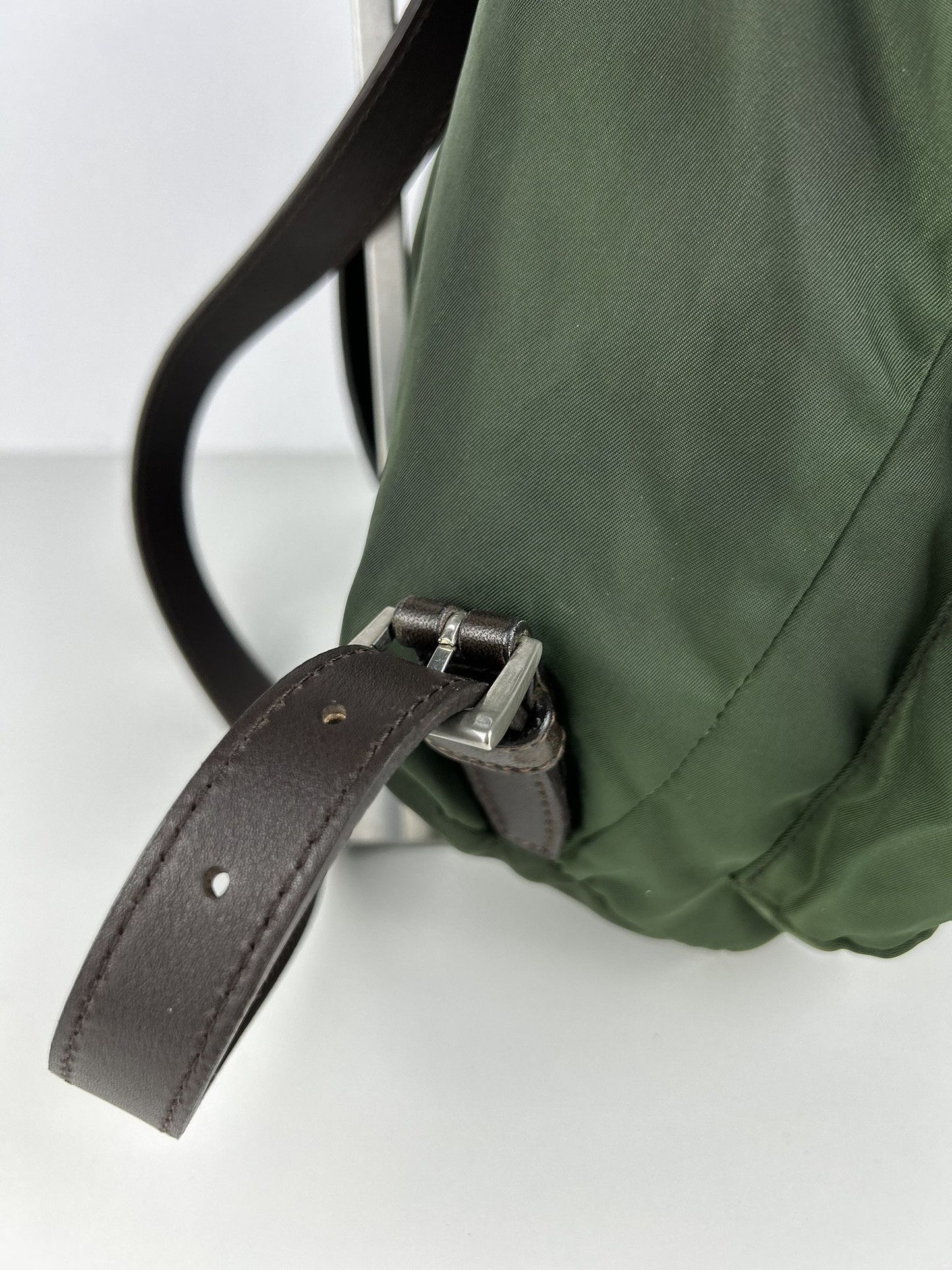 Vintage Prada nylon and leather triangle logo cargo backpack