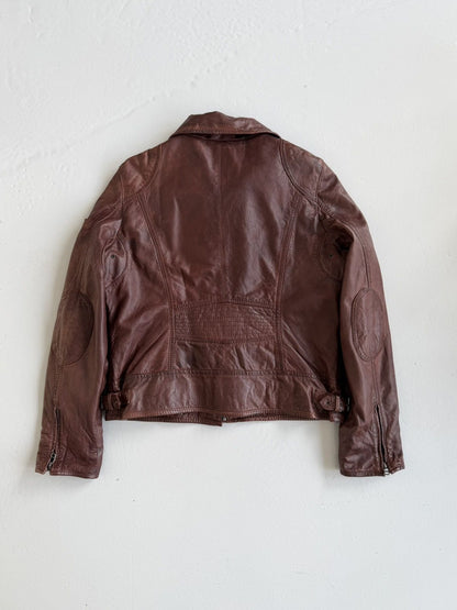 Vintage ‘Mauritius’ cropped leather biker jacket
