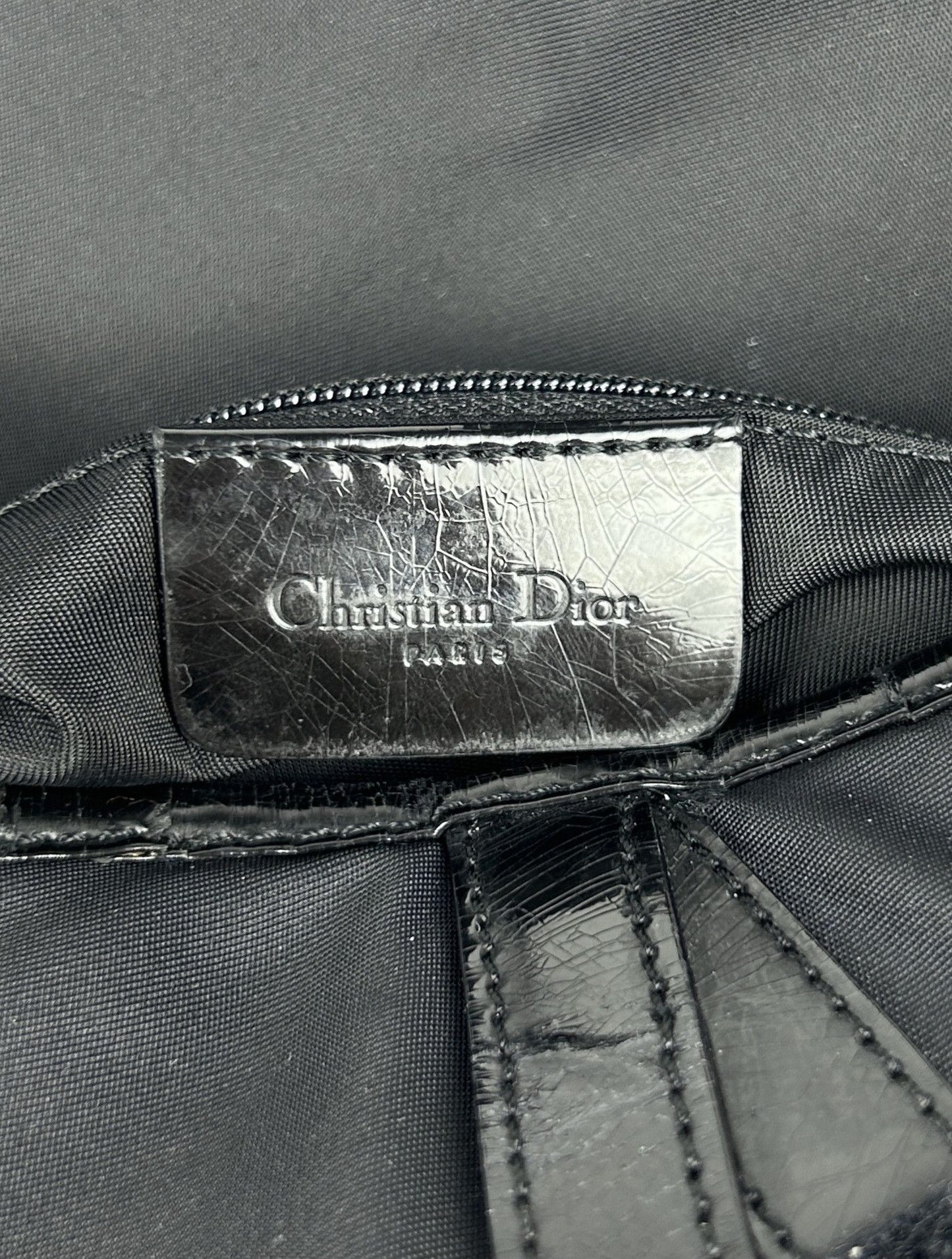 2001 Dior black satin and patent leather saddle bag