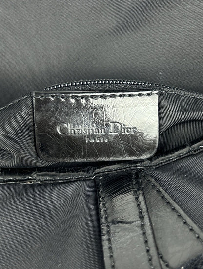 2001 Dior black satin and patent leather saddle bag