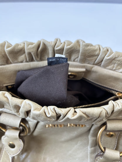 Miu miu vitello bauletto aperto gathered leather handbag