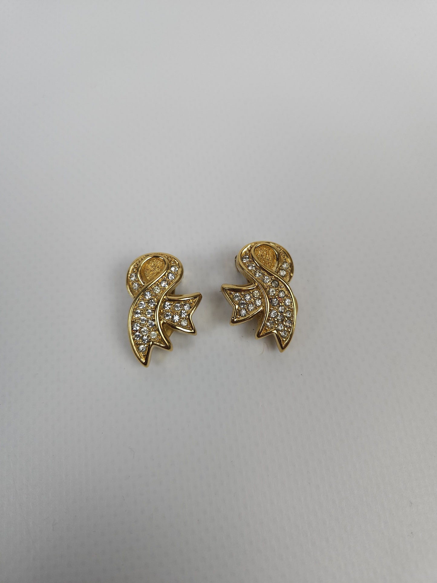 80s Dior rhinestone embellished bow ribbon clip on earrings