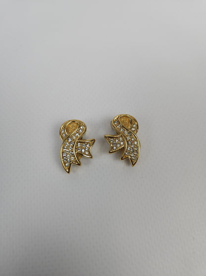 80s Dior rhinestone embellished bow ribbon clip on earrings