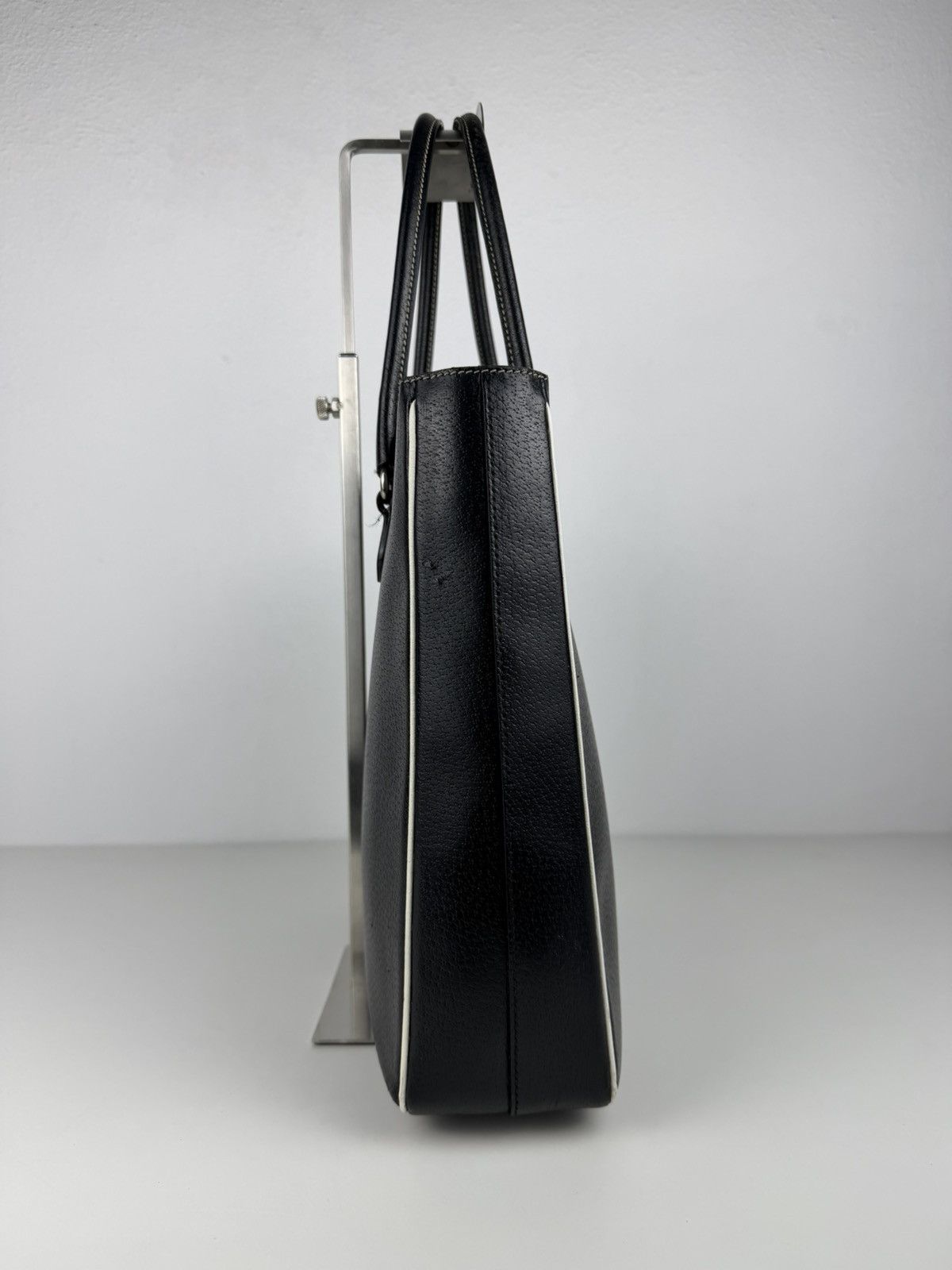Vintage Prada leather triangle logo tote bag