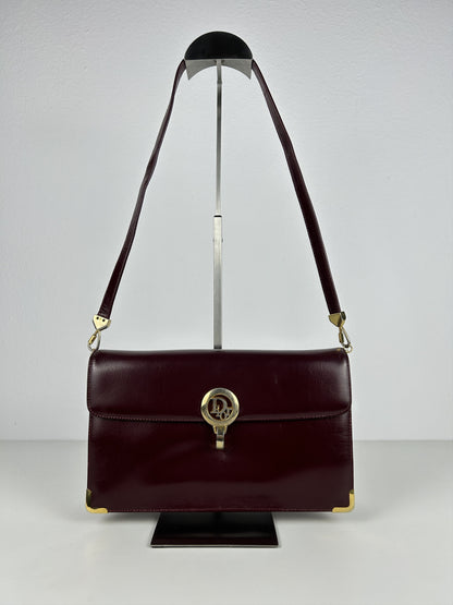 Vintage 80s Dior box calf leather burgundy handbag