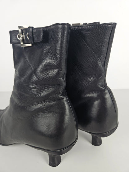 Archive Prada lamb leather kitten heel buckled ankle boots