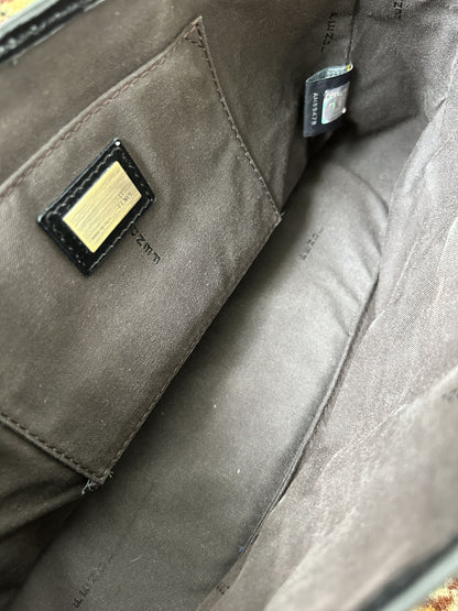 Y2k Fendi buckle striped velvet and ponyhair handbag