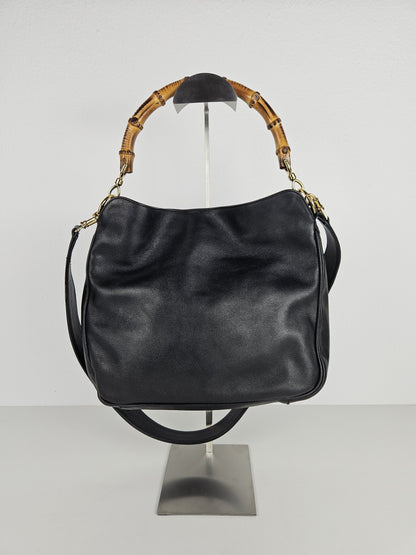 Vintage 80s gucci bamboo top handle calf leather handbag