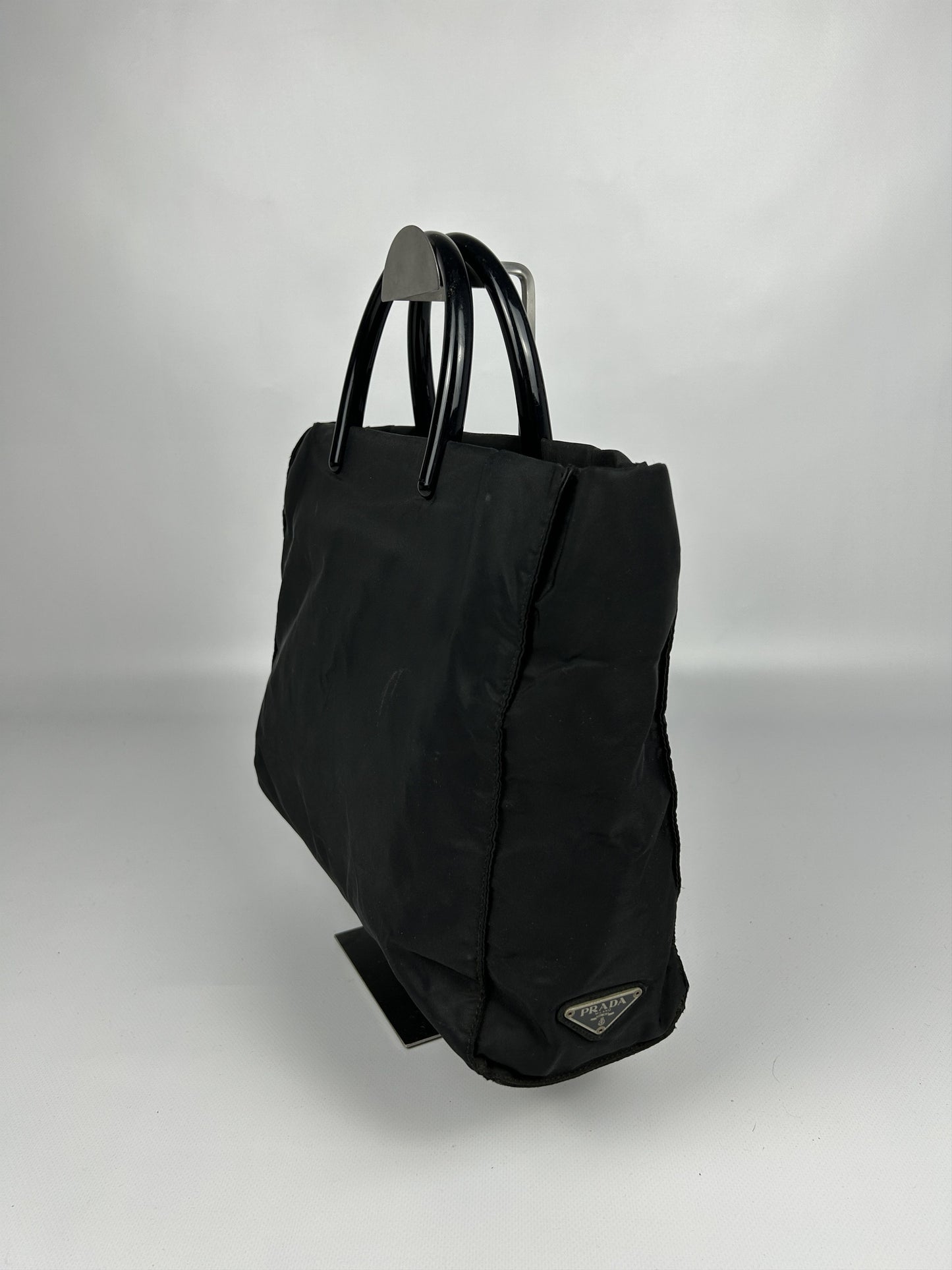 Vintage y2k prada nylon triangle logo plastic handle bag