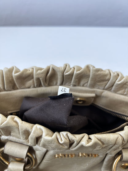 Miu miu vitello bauletto aperto gathered leather handbag