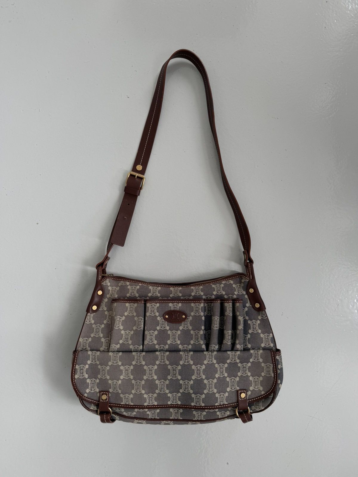 Celine macadam monogram denim shoulder/ crossbody bag