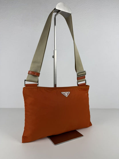 Vintage prada nylon triangle logo shoulder/ crossbody bag