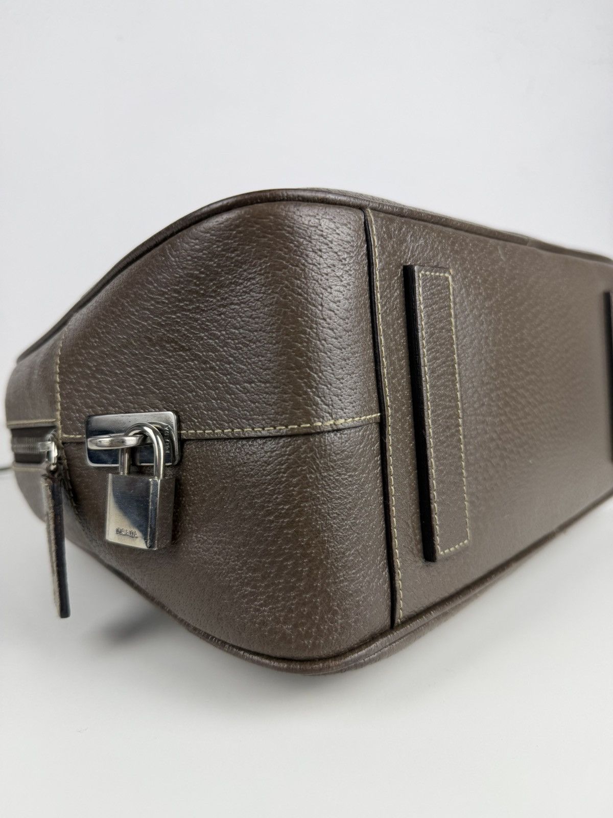 Prada saffiano leather triangle logo mini bowling bag