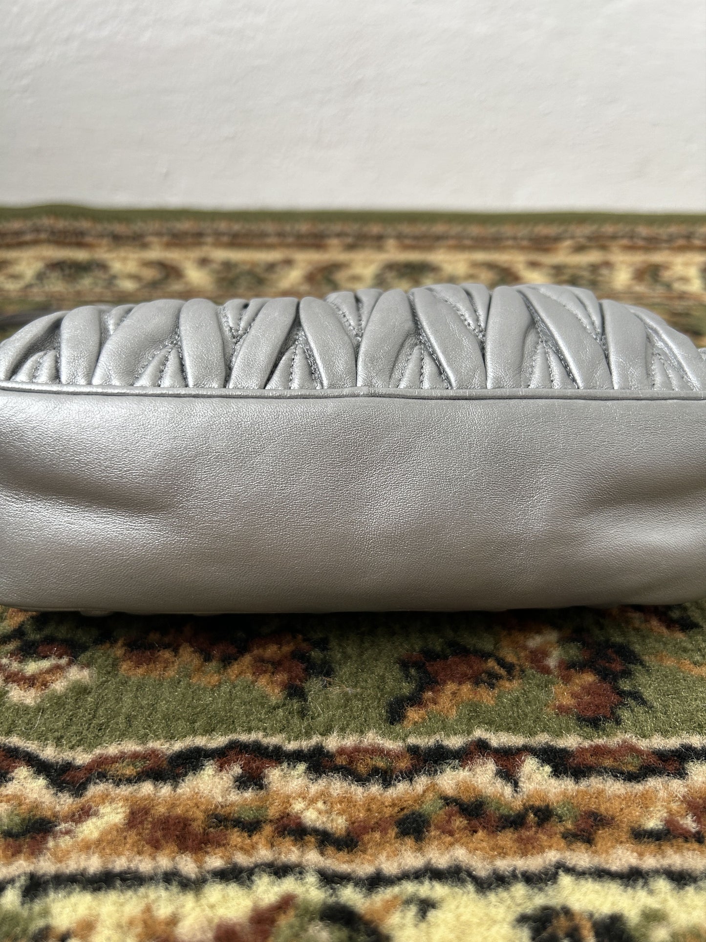 Miu miu matelasse pleated leather silver small crossbody bag