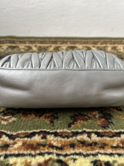 Miu miu matelasse pleated leather silver small crossbody bag