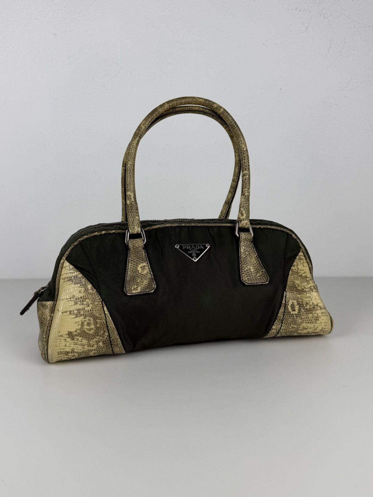 Vintage Prada nylon leather triangle logo mini bowling bag