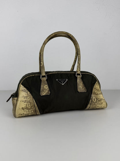 Vintage Prada nylon leather triangle logo mini bowling bag