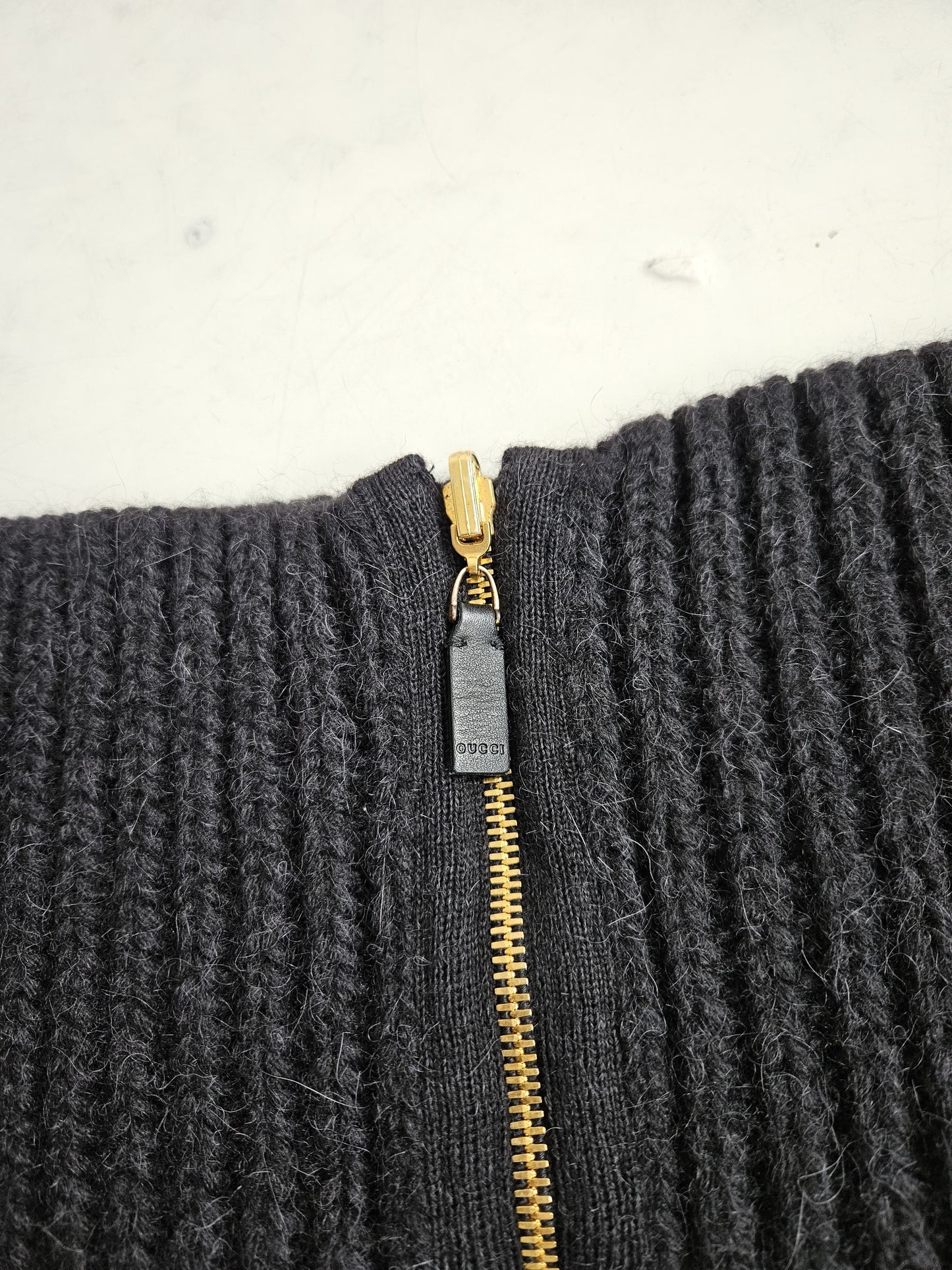 Gucci front zip fringed knit top/ skirt