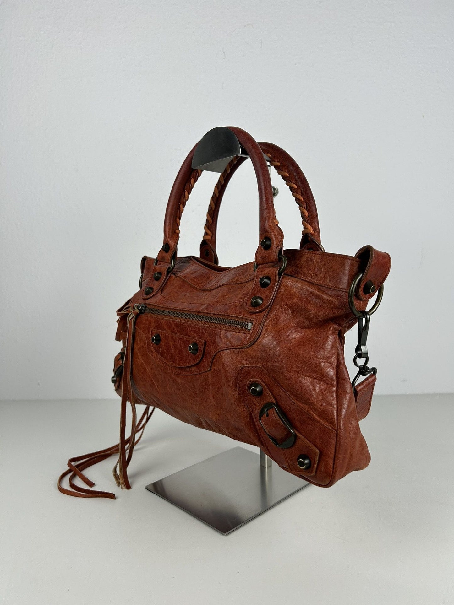 Balenciaga first bag in burnt red