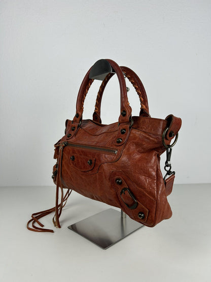 Balenciaga first bag in burnt red