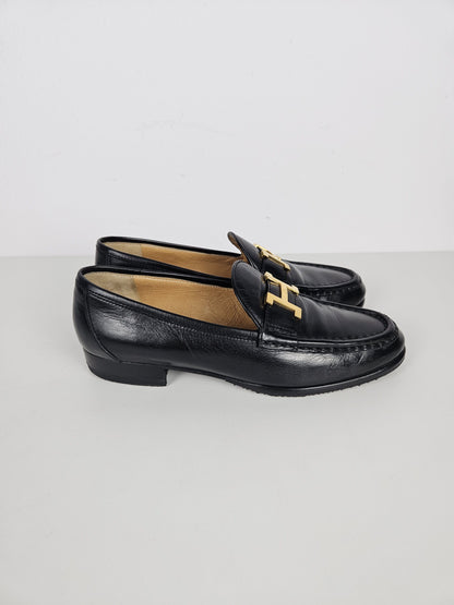 Vintage Hermes constance leather loafers H logo buckle