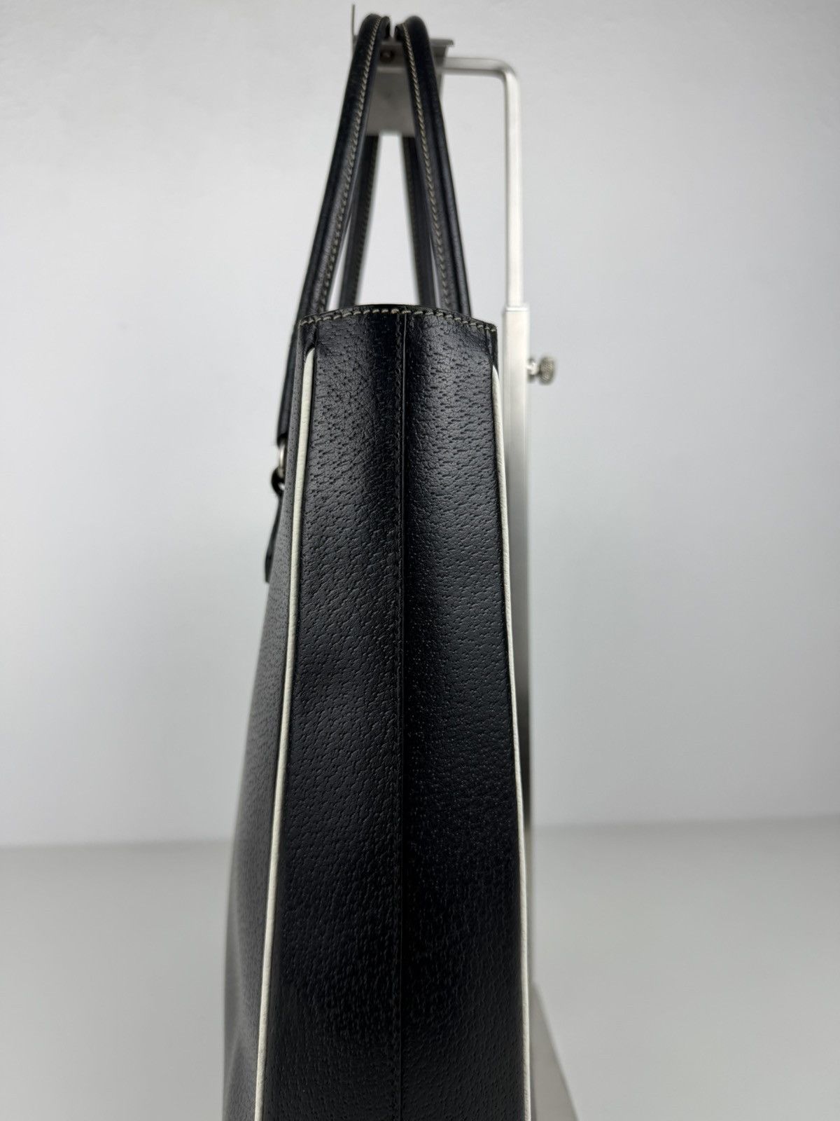 Vintage Prada leather triangle logo tote bag
