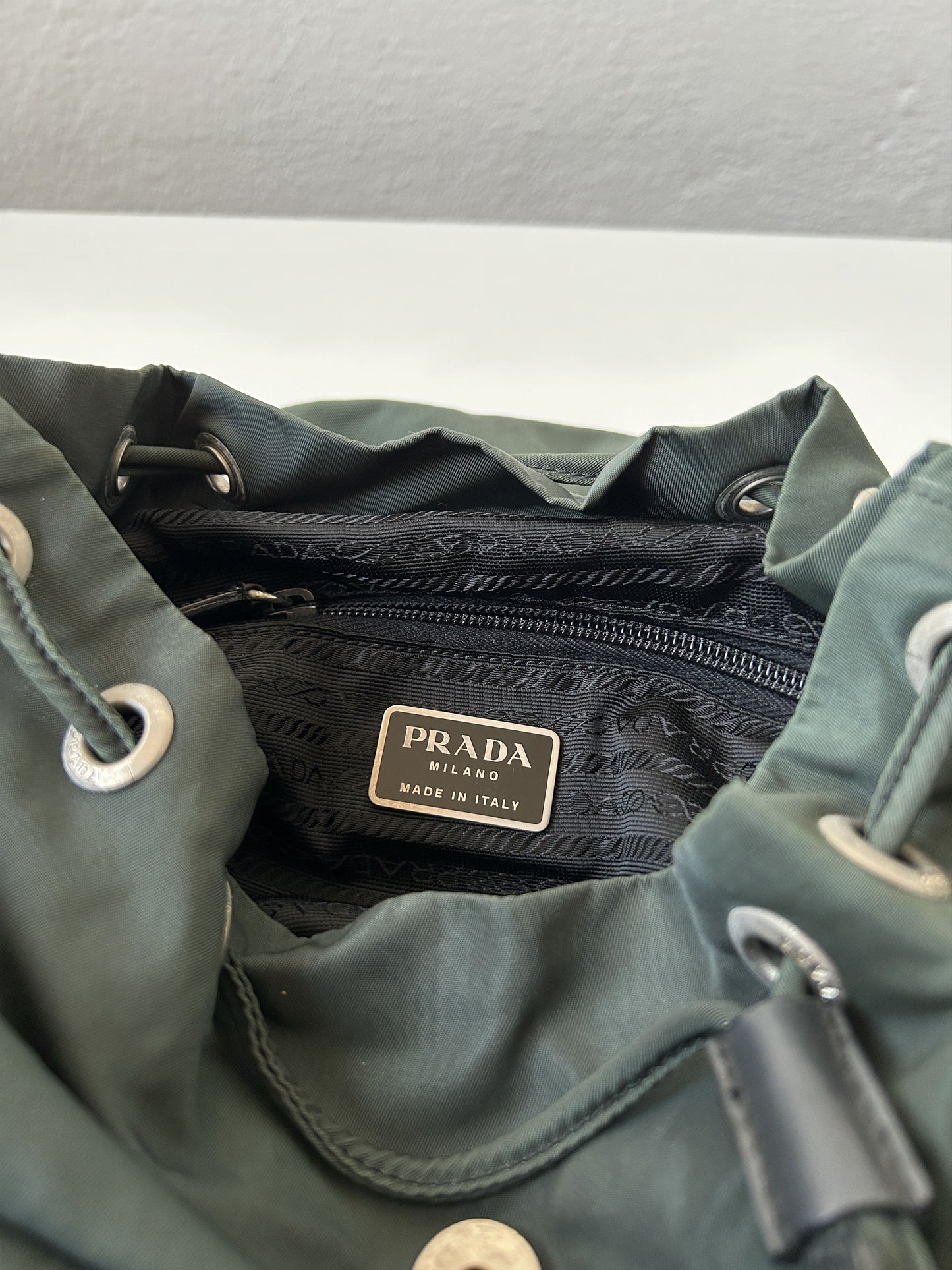 Vintage 90s Prada nylon triangle logo small cargo backpack