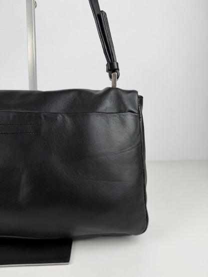 Vintage Prada embossed logo leather shoulder bag