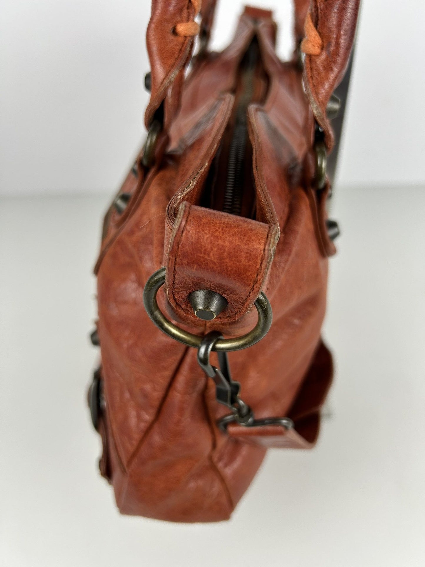 Balenciaga first bag in burnt red