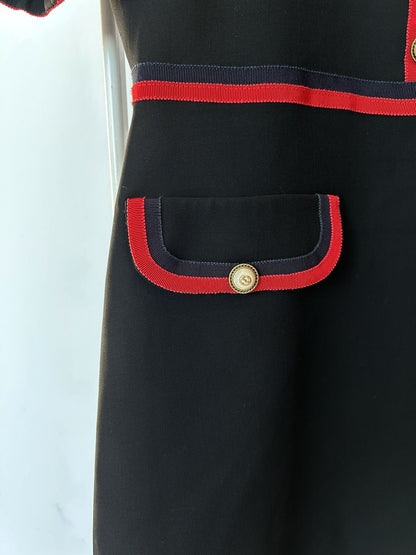 2017 Gucci ribbon trim short sleeve wool and silk mini dress